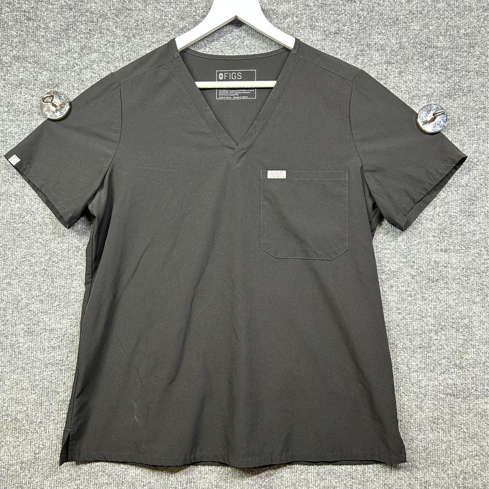 FIGS Technical Collection Scrub Top Women's Black V-Neck Short Sleeve - Large
